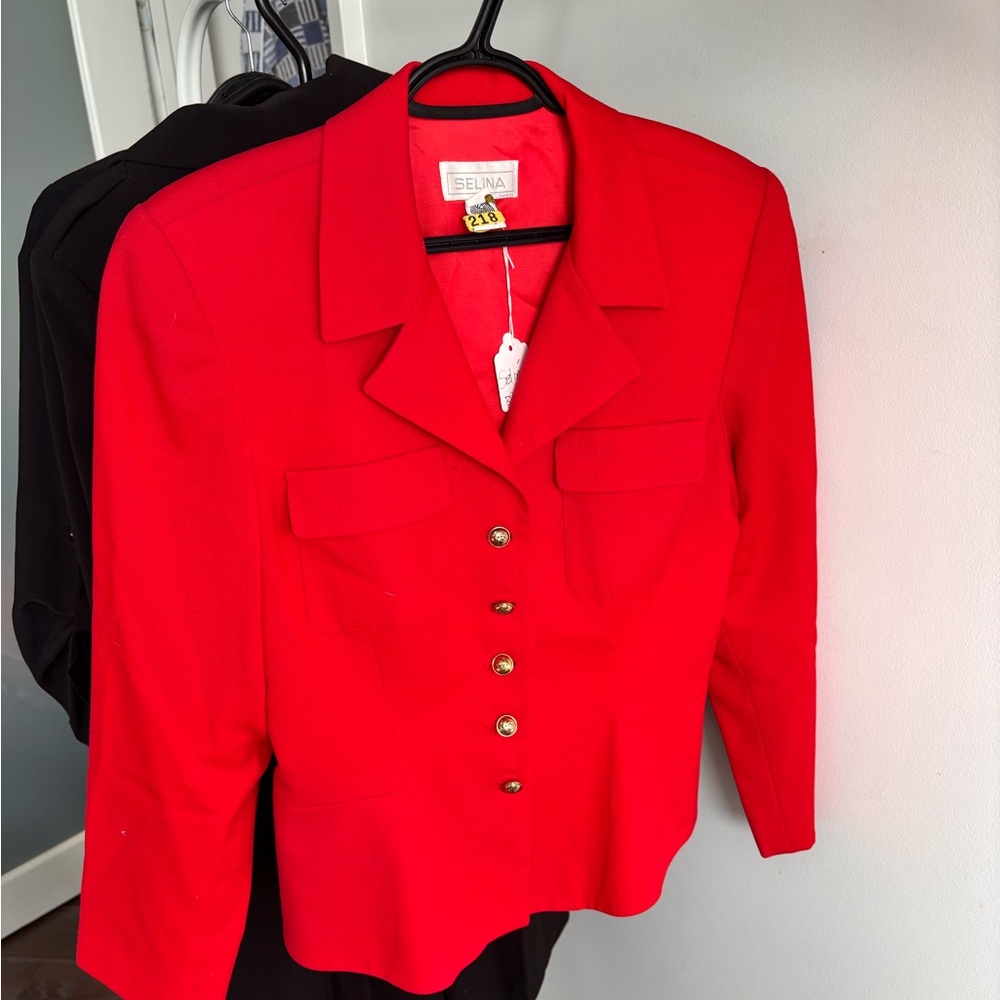 Vintage Selina Vibrant Red Blazer with Gold Accents